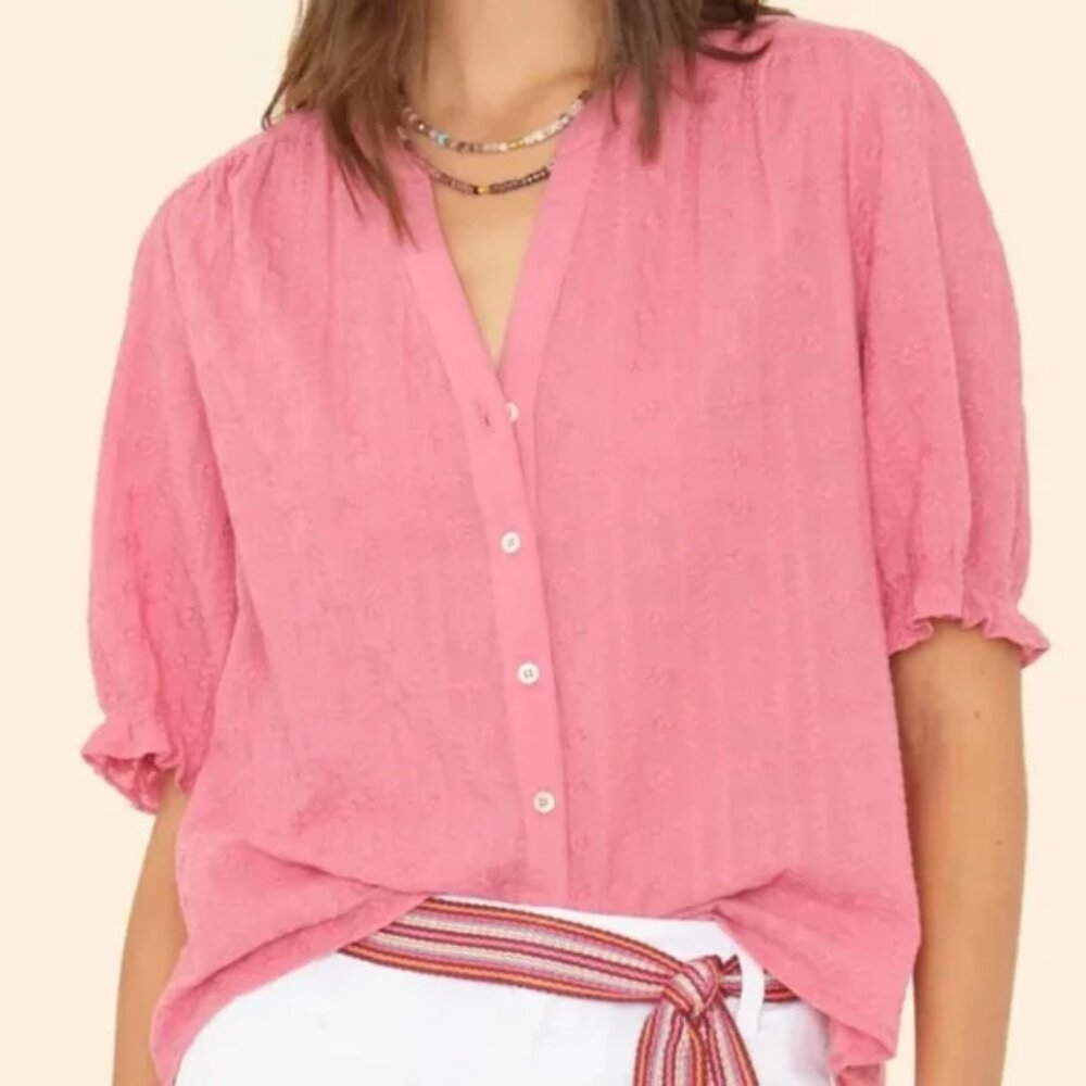 XiRENA 100% Cotton Pink Button-Up Eden Top Size Small